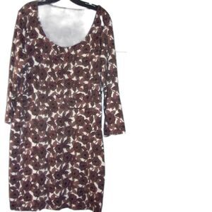Boden T-Shirt Dress Size 18 US Knee Length White Brown Floral Print Cotton Blend